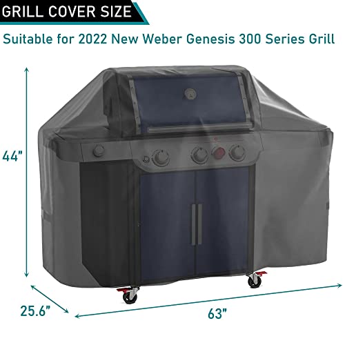 ZJYWSCH Grill Cover for New 2022 Weber Genesis 300 Series 3-Burner Gas Grill Outdoor Waterproof, 7757 Fit for Genesis E-325s S-325s EX-325s SX-325s E-335 S-335 EX-335 SX-335 EPX-335