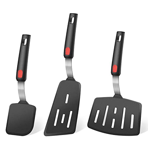 Hotec Flexible Silicone Spatula, Turner, 600F Heat Resistant, Ideal for Flipping Eggs, Burgers, Pancakes, Crepes and More (3 Pack)