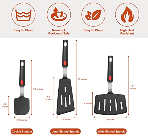 Hotec Flexible Silicone Spatula, Turner, 600F Heat Resistant, Ideal for Flipping Eggs, Burgers, Pancakes, Crepes and More (3 Pack)