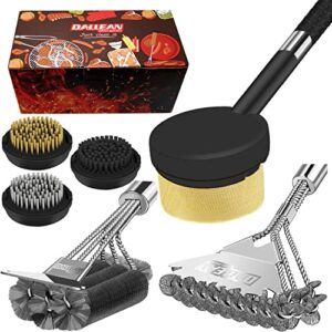 grill brush cleaning kit for outdoor grill cleaning 6 pieces replaceable cleaning heads, cloth steam head brass bristle scraper bristle free and nylon bristle 18 inches grill brush grate cleaner