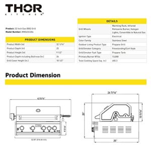 Thor Kitchen 32 Inch 4-Burner Built-in Natural Gas Grills with Rear Infrared Burner, Rotisserie Kit, Interior Thermometer & Grill Lights, Stainless Steel, MK04SS304 (with Natural Gas Kit)