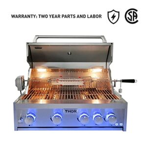 Thor Kitchen 32 Inch 4-Burner Built-in Natural Gas Grills with Rear Infrared Burner, Rotisserie Kit, Interior Thermometer & Grill Lights, Stainless Steel, MK04SS304 (with Natural Gas Kit)