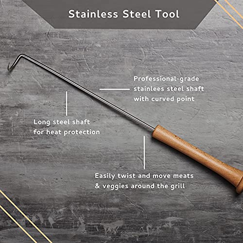 Baseball BBQ | 'The Hook' Grill Pigtail | BBQ Grilling Accessories & Utensils for Baseball Fans | Patented Wooden Bat Handle & Quality Stainless Steel for Dad | Add to Set