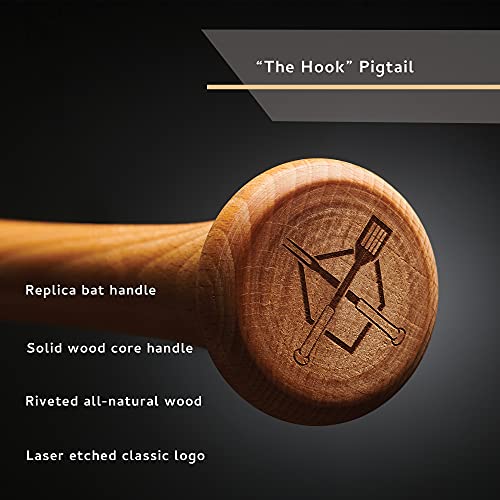 Baseball BBQ | 'The Hook' Grill Pigtail | BBQ Grilling Accessories & Utensils for Baseball Fans | Patented Wooden Bat Handle & Quality Stainless Steel for Dad | Add to Set