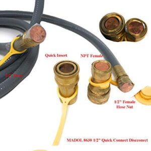 1/2" QDD LP Gas QUICK CONNECT/DISCONNECT CONNECTOR [8630] SOLID BRASS 1/2 PSIG Pressure 100 000 BTU Hour Capacity Input 1/2 Insert