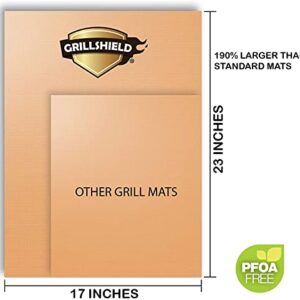 GrillShield - 2 Extra Large Copper Grill and Bake Mats - Best Gift - 17 X 23 inches Non Stick Mats for BBQ Grilling & Baking, Reusable and Easy to Clean