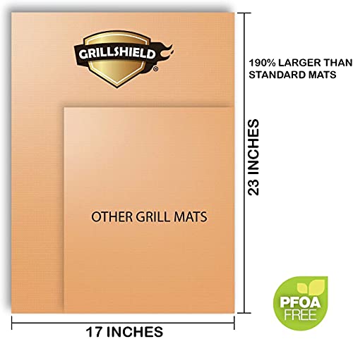 GrillShield - 2 Extra Large Copper Grill and Bake Mats - Best Gift - 17 X 23 inches Non Stick Mats for BBQ Grilling & Baking, Reusable and Easy to Clean