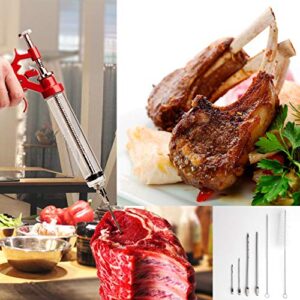 Meat Injector Marinade Gun Stainless Steel Outdoor Kit Flavor Food Syringes & 4 Marinades Needles for BBQ Grill Smoker Injectors Professional Syringe Held Culinary Barbecue Tool