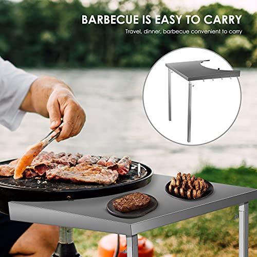 ETE ETMATE Weber Kettle Table, Weber Grill Side Table with Multiple Hooks Stainless Steel Foldable Grill Workbench Fits All Weber 18" Charcoal Kettle Grills