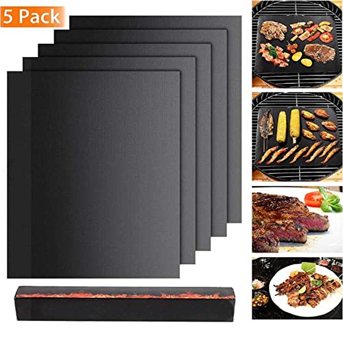 NA1 HomeEarth Grill Mat Set of 5 – For cooking and baking; Non-stick BBQ mats, Dishwasher safe, Reusable, Heavy Duty, Anti static ; For Microwave, BBQ, Air Fryer, All Grill types - BLACK