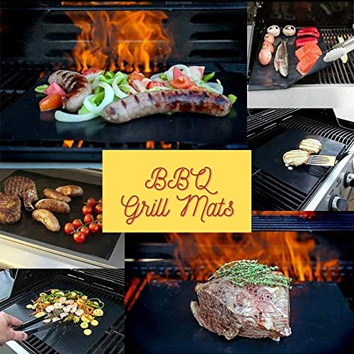 NA1 HomeEarth Grill Mat Set of 5 – For cooking and baking; Non-stick BBQ mats, Dishwasher safe, Reusable, Heavy Duty, Anti static ; For Microwave, BBQ, Air Fryer, All Grill types - BLACK