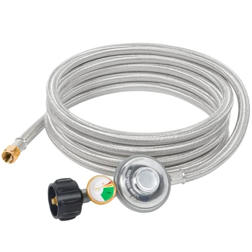 GASPRO 12FT Propane Regulator and Hose with Gauge, Competible with Propane Fire Pit, Propane Patio Heater, Gas Grill and More, QCC-1 Connection