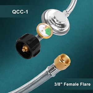 GASPRO 12FT Propane Regulator and Hose with Gauge, Competible with Propane Fire Pit, Propane Patio Heater, Gas Grill and More, QCC-1 Connection