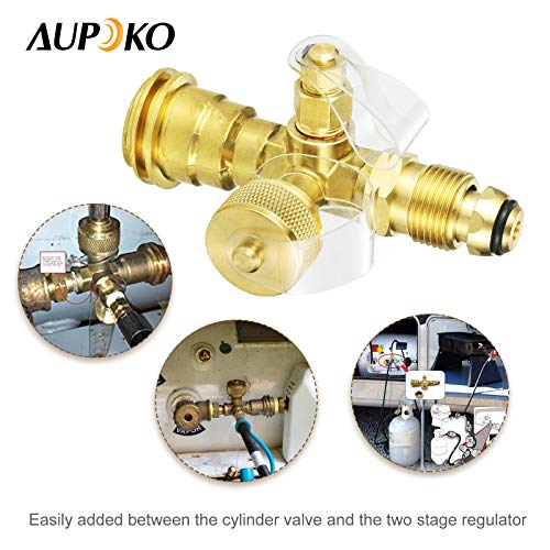 Aupoko 4 Port Propane Tee Adapter, Propane Cylinder Brass Tee Adapter Fitting for Motorhomes Tank RV Camping
