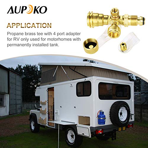 Aupoko 4 Port Propane Tee Adapter, Propane Cylinder Brass Tee Adapter Fitting for Motorhomes Tank RV Camping