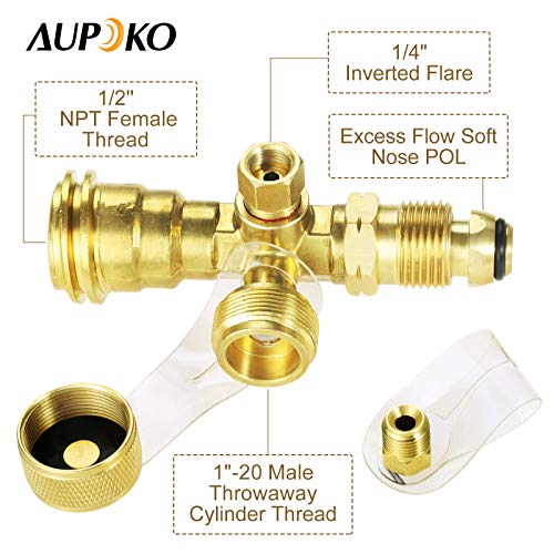 Aupoko 4 Port Propane Tee Adapter, Propane Cylinder Brass Tee Adapter Fitting for Motorhomes Tank RV Camping