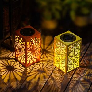 2 pack solar hanging lantern outdoor decorative waterproof led tabletop metal lamp for outdoor patio garden landscape lighting for yard pathway decorative