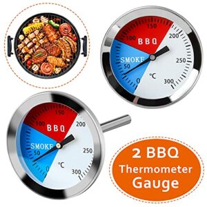 BBQ Thermometer Gauge - Barbecue BBQ Pit Smoker Grill Thermometer Temp Gauge -Stainless Steel Heat Indicator for Cooking Meat 2-Pack