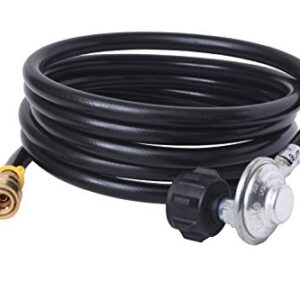 Flame King 90 Degree Low-Pressure Propane Gas Regulator Hose with Quick Connect for RVs, Grills, Heaters, Burners, 12 Feet - LPRH12