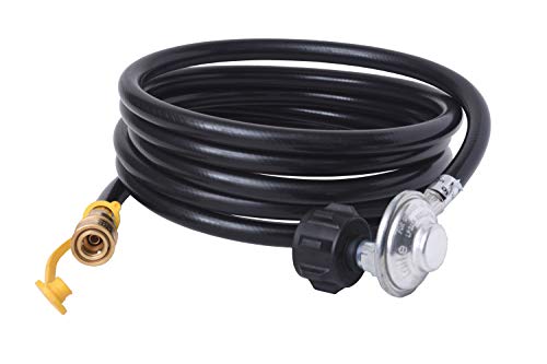 Flame King 90 Degree Low-Pressure Propane Gas Regulator Hose with Quick Connect for RVs, Grills, Heaters, Burners, 12 Feet - LPRH12