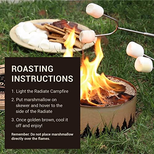 Radiate Portable Campfire & Marshmallow Roasting Sticks Bundle | The Original Go-Anywhere Campfire | 3-5 Hours of Bright and Warm Burn Time | Lightweight and Portable | Stainless Steel Hotdog Skewers