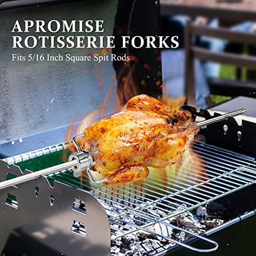 APROMISE Rotisserie Forks Heavy Duty - Thicker & Durable Grill Rotisserie Meat Forks (2 Pieces) | Fits 5/16-Inch Square Rotisserie Spit Rods