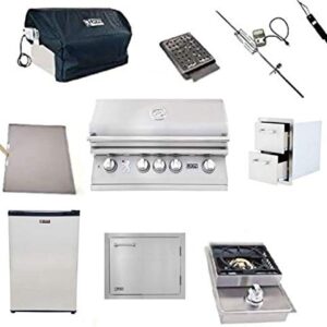 AMS Fireplace AMS Lion 32 Grill Package w Double Access Drawer and Horizontal Single Door and single side burner and Refrigerator | (Natural Gas), Stainless Steel