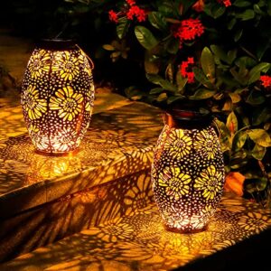solar lanterns outdoor waterproof large - oxyled 2 pack hanging lantern solar powered with handle decorative retro metal led solar garden lights for table patio yard fence porch christmas decor
