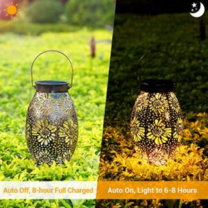 Solar Lanterns Outdoor Waterproof Large - OxyLED 2 Pack Hanging Lantern Solar Powered with Handle Decorative Retro Metal LED Solar Garden Lights for Table Patio Yard Fence Porch Christmas Decor