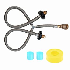 stainless braided propane y-splitter dual propane tank connection hose kit,two way propane splitter with pol inlet and pol/qcc1 exit adapter to connect 5-100lbs cylinder tank for heater, grill