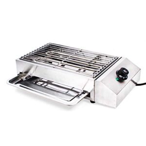 commercial 1800w electric indoor grill, smokeless grill barbecue oven grill stainless steel for bbq equipment with extra-large drip tray 122° f-572° f