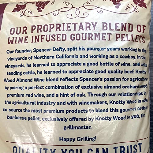 Knotty Wood Barbecue Company Almond Cabernet Cooking BBQ Grilling Pellets 100% Pure Natural Almond Wood No Fillers No Oils No Additives 20 lb Bag