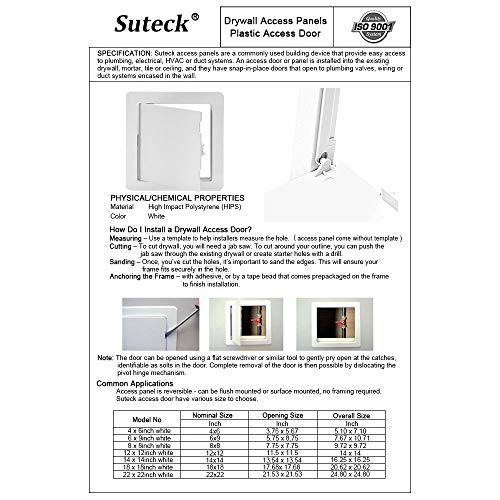 Suteck Plastic Access Panel for Drywall Ceiling 4 x 6 Inch Reinforced Plumbing Wall Access Doors Removable Hinged