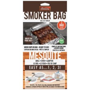 mesquite smoker bags 2 pack (11"x12" ea) - easily infuse natural smoky wood flavor into food w/any over or bbq grill - wood chips built inside ready for indoor outdoor use - great father's day gift