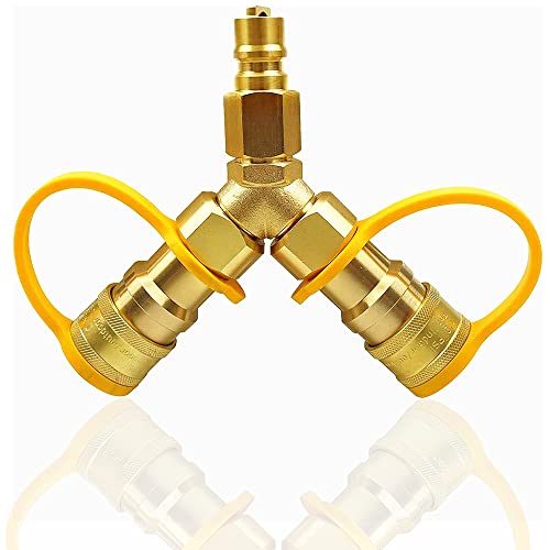 MCAMPAS 3/8'' Y Splitter Natural Gas Quick Connect Adapter,Suitable for Weber Natural Gas Grill. Portable Power Generator,Patio Heater,Pizza Oven, Outdoor Firepit