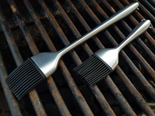 Great American Griller Modern Grill and Kitchen Basting Brush Set | BBQ Basting Brush for Grill | Extra Long, Heavy Duty Stainless Steel - Heat Resistant Brush | Sauce Brush for Grilling | Set of 2