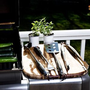 Schmidt Brothers - BBQ Ash 4 Piece Grill Set, Full-Forged Stainless Steel Grilling Utensils Including Spatula, Fork, Basting Brush, and Tongs with All Wood Handles