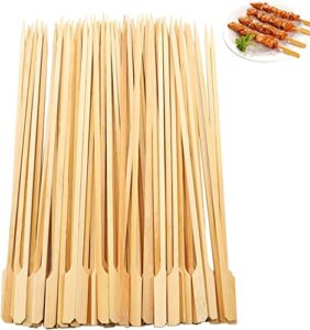 10-inch skewer for bbq, one time extra-long unbleached bamboo/wood barbeque skewer -flat stick flag-handle with dust-free packaging, (100-pack)