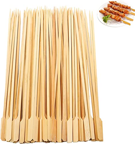 10-Inch Skewer for BBQ, One Time Extra-Long Unbleached Bamboo/Wood Barbeque Skewer -Flat Stick Flag-Handle with Dust-Free Packaging, (100-Pack)