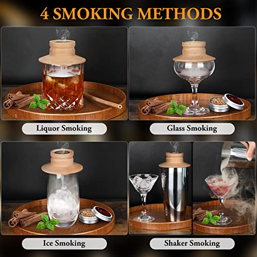 Cocktail Smoker Kit, Whiskey Smoker Kit with Torch, Old Fashioned Cocktail Kit, Bourbon Smoker Kit with 4 Flavors of Chimney Wood Chips, Bartender Gift for Friends, Husband, Dad（No Butane）