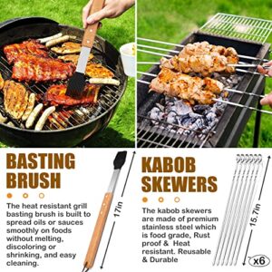 Joyfair 16Pcs BBQ Grill Accessories Set, Outdoor Barbecue Grilling Tool Kit for Camping Backyard, Including Spatula Turner Fork Knife Cleaning Brush Portable Bag, Heavy Duty & Long Handle