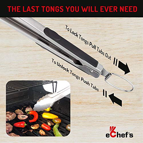 18” BBQ Grilling Tools Set - Heavy Duty – Extra Thick Quality Stainless Steel - Spatula | Fork | Tongs | Grill Cleaning Brush | Bonus 0.39mm Barbecue Grill Mat