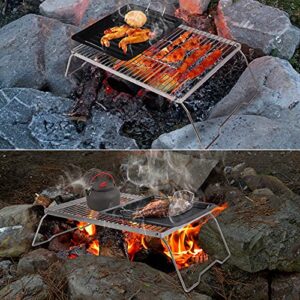 REDCAMP Folding Campfire Grill with Grill Plate, Heavy Duty Portable Camping Grill with Carrying Bag