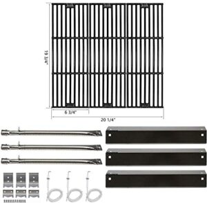 hisencn replacement parts for chargriller 3001, 3008, 3030, 4000, 5050, 5252 gas grill models, stainless steel burner, porcelain steel heat plate, porcelain cast iron cooking grid grates