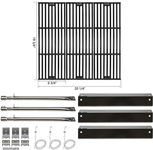 Hisencn Replacement Parts for Chargriller 3001, 3008, 3030, 4000, 5050, 5252 Gas Grill Models, Stainless Steel Burner, Porcelain Steel Heat Plate, Porcelain Cast Iron Cooking Grid Grates