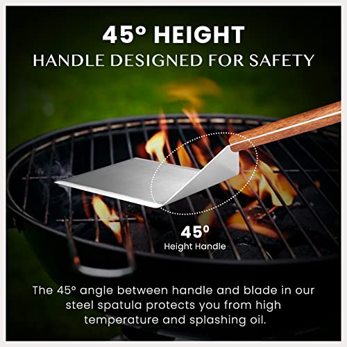 Homi Styles Extra Wide Spatula with Beveled Edges, Oversized Stainless Steel Spatula with Wood Handle for Skillets, Griddles & Grills, Pancake Flipper Spatula for Fish, Burgers & Omelet, 6 x 5-inches
