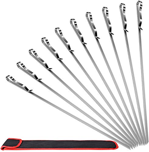 10PCS BBQ Barbecue Skewers, 17inch Skewers Stainless Steel Wide Flat Metal Reusable Dishwasher Safe Grill Tools Needles Sticks Kit for Dad Father's Gift