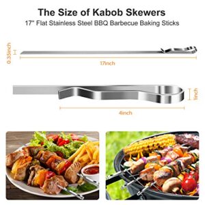 10PCS BBQ Barbecue Skewers, 17inch Skewers Stainless Steel Wide Flat Metal Reusable Dishwasher Safe Grill Tools Needles Sticks Kit for Dad Father's Gift