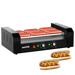 wantjoin hot dog grill machine, commercial electric hot dog roller sausage machine hot-dog grill (7 rollers without cover,black)