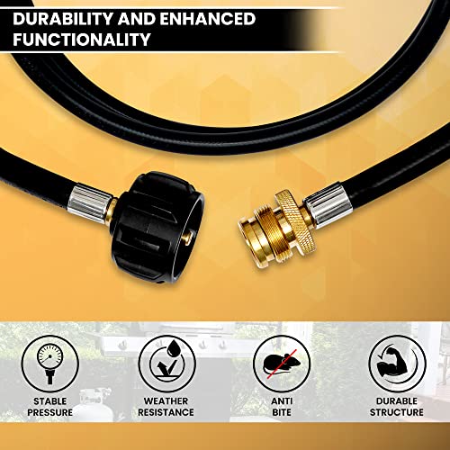 Propane Link 5FT Propane Hose Adapter 1lb to 20lb - Propane Adapter Hose for Weber/Coleman/Blackstone Grill Smoker Camping Stove & Larger Propane Tank, Mr Buddy Heater Adapter Hose with Plumber Tape